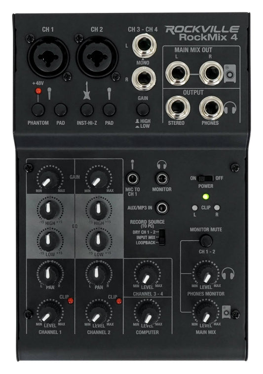 Rockmix 4 Usb Computer Recording Interface/Eq 4-Channel Pro Mixer