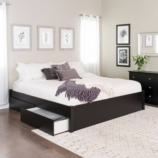 Select 4-Post Platform Bed With 4 Drawers, Black, King