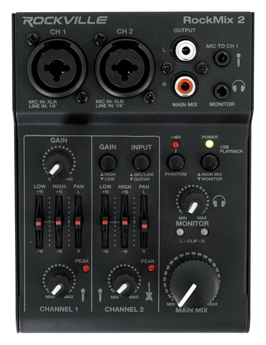 Rockmix 2 Usb Computer Recording Interface/Eq 2-Channel Pro Mixer